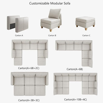 EASE MOOSE Leather Sectional Couch Sofa with Storage,U Shaped Faux Leather Modualr Sectional Modular Sofa,Whitesand