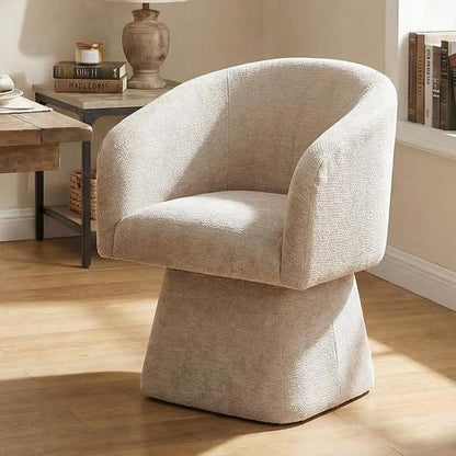 VKNOW Upholstered Swivel Dining Chairs Set of 1, Modern Dining Room Chairs with Barrel Back, Accent Arm Chair for Dining Room, Living Room, Vanity, Khaki