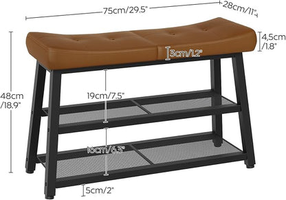 YATINEY Shoe Bench, 3-Tier Shoe Rack, Entryway Bench with Storage and Cushion, for Hallway, Foyer, Bedroom, Brown and Black HX02BV