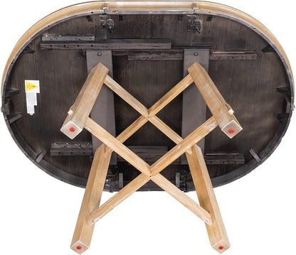 Ball & Cast Farmhouse Extendable Dining Table for 4-6, 42"-58" Extendable Kitchen-Table with a 16" Leaf, Round Ellipse Retro Wood Dining Room-Table w/Removable Leaves,Space Saving, Natural