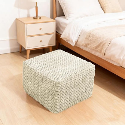 Asuprui Round Square Pouf Ottoman Foot Rest – Lightweight Modern Footstool with Plush Foam Filling, Perfect for Living Room Decor & Cozy Comfort – 20x20x14 Inch Chic Accent Piece (Cream)