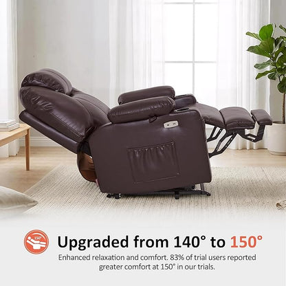 MCombo Extra Wide Power Lift Recliner Chair for Elderly, Lift Chair with Heat and Massage for Big People, USB&Type C Ports, Cup Holders, Faux Leather R7045 (Dark Brown, Medium-Wide)