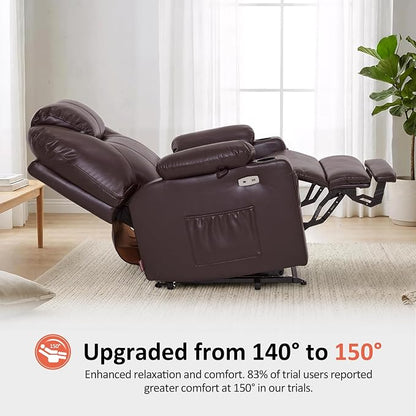 MCombo Oversized Power Lift Recliner Chair for Elderly, Lift Chair with Heat and Massage for Big and Tall, USB&Type C Ports, Cup Holders, Faux Leather R7510 (Dark Brown, Large-Wide)
