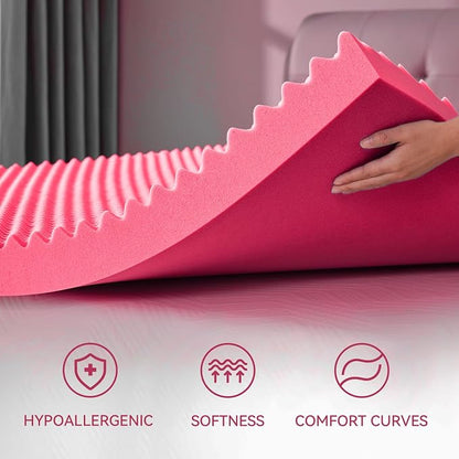 SINWEEK 3 Inch Egg Crate Memory Foam Mattress Topper Twin XL, Twin Extra Long Mattress Pads for College Dorm Room, Pressure Relieve CertiPUR-US Certified, 39x80 Inches, Pink