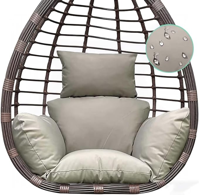 Hanging Basket Seat Cushion Egg Chair Cushion Waterproof Hanging Chair Cushion with Headrest Light Grey