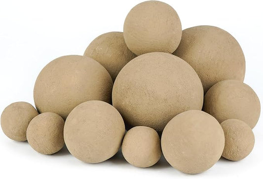 Skyflame 12PCS Fire Pit Ceramic Balls, Mixed of 4 Sizes Fire Pit Balls Set for Indoor and Outdoor Fire Tables or Fireplaces Accessory,Beige