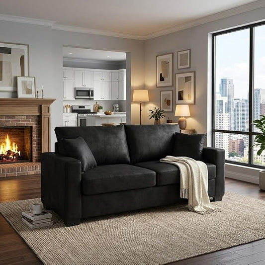 Ball & Cast 69" Loveseat Sofa, Modern Love Seat Couches for Living Room, Upholstered 2 Seater Small Couch with 2 Throw Pillows for Bedroom,Apartment,Office,Easy Assembly,Black