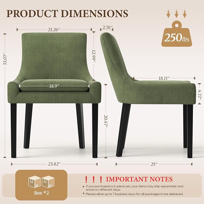 Modern Dining Room Chairs Set of 4 with Mid Back and Wood Legs, Upholstered Kitchen Chairs for Dining Room/Living Room, Light Green