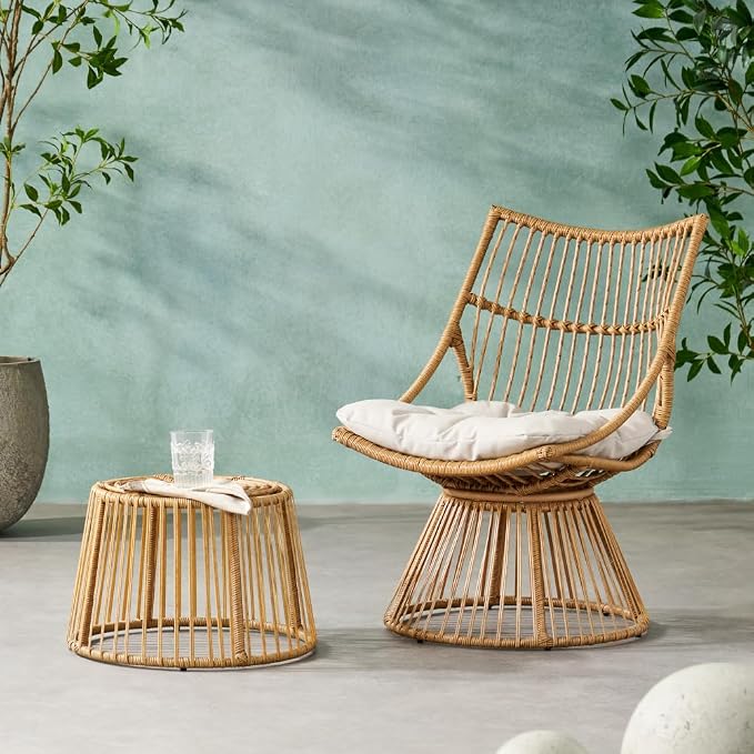 Patio Chair Set, Elaine Outdoor Chair and Side Table Bistro Seating Set Garden Accent Chair with End Table for Backyard Porch Deck Poolside Lounge Furniture