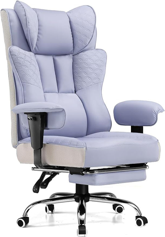 GTPLAYER Big and Tall Office Chair, Wide Ergonomic Gaming Chair with Deluxe Embossing Designed Leather with Foot Rest,150°Reclining Adjustable Soft Armrests Pocket Spring Back Support and Pillow