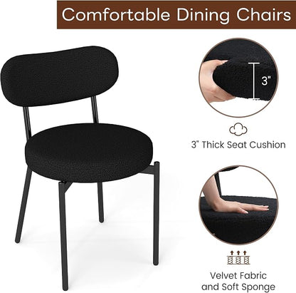 KROFEM Set of 2 Boucle Fabric Dining Chairs,Black | Mid-Century Style Comfort Sponge Filled Seat Back Dining Room Chairs for Kitchen Dining Table
