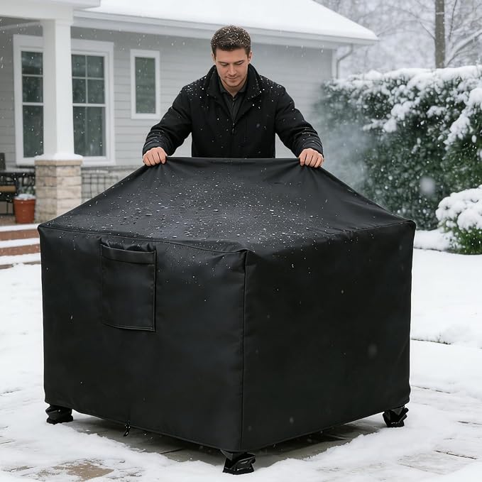 Chinchilla Heavy Duty 28 Inch Square Fire Pit Cover - 100% Waterproof & Weatherproof, Durable All-Season Protection for 26/27/28 Inch Propane Fire Pits and Tables