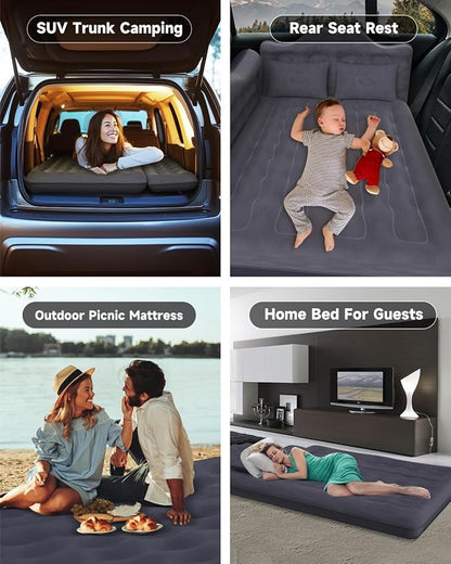 Umbrauto Car Air Mattress Bed: Inflatable SUV Camping Sleeping Pad for Truck Back Seat with Pump & Pillows, Blow Up Backseat Car Mattress for Van Rear Seat