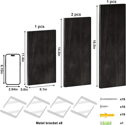 YGEOMER Floating Shelves for Wall, Different Sizes Black Wall Shelves for Living Room, Bathroom, Bedroom, Kitchen, Home Decor (Set of 4)