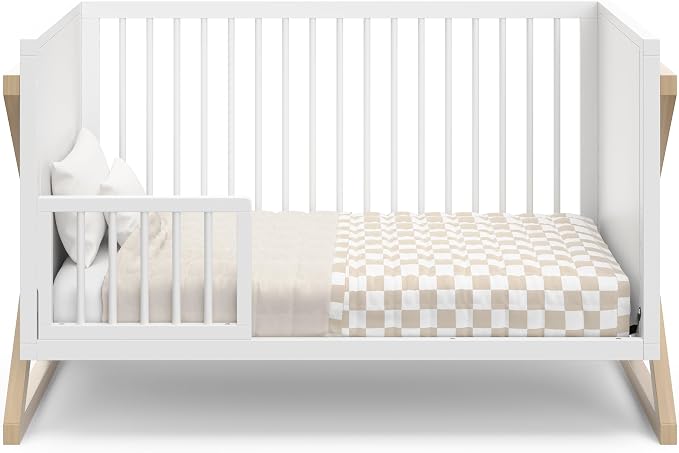 Storkcraft Equinox 3-in-1 Convertible Crib – GREENGUARD Gold Certified, Fits Standard Crib Mattress, Converts to Toddler Bed and Daybed, 4 Adjustable Mattress Heights (White and Driftwood)