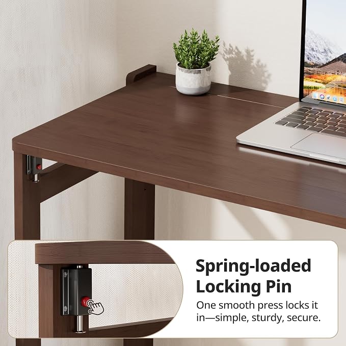 Bamboo Folding Desk 32.68 Inch, Small Foldable Desk for Small Spaces, Writing Desk Computer Table for Bedroom Home Office, Space Saving Foldable Desk, Easy Assembly, Brown