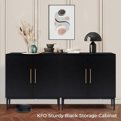 Set of 2 Black Storage Cabinet with Doors, Modern Accent Cabinet, Free Standing Cabinet with Adjustable Shelf, Wooden Buffet Sideboards for Living Room, Kitchen, Dining Room, Entryway