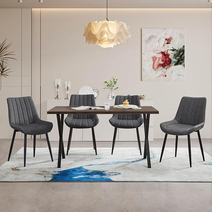 CLIPOP Dining Chairs Set of 4, Faux Leather Dining Chairs with Upholstered Seat, High Back Comfy Cushion, Metal Leg, Accent Kitchen Side Chair for Living, Restaurant & Meeting Room, Grey