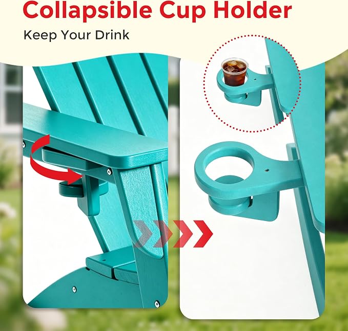 Costaelm Paradise Kids Outdoor Preschool HDPE Plastic Classic Adirondack Rocking Chair (Set of 2), Turquoise