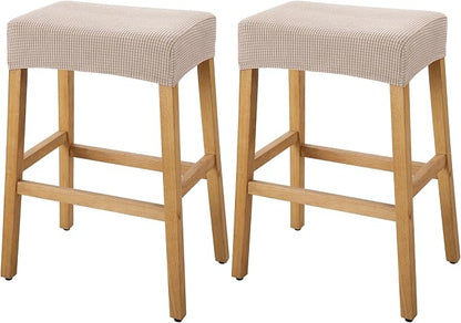 YISUN Stool Covers Rectangle - 2 Pack Stretch Waterproof Saddle Seat Cover Counter Bar Stools Bar Chairs Covers Kitchen Island Chairs Cushion Protector (2, Khaki)