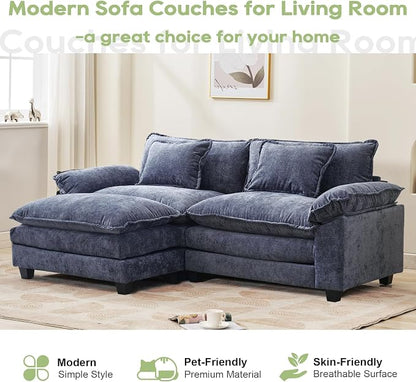 Oprisen 86" Modular Sectional Sofa, Comfy Cloud Couch Sectional Sofa with Ottoman, Chenille Sofa Sleeper Deep Seat Sofa with Throw Pillows for Living Room (Blue, 86"- L Shape)