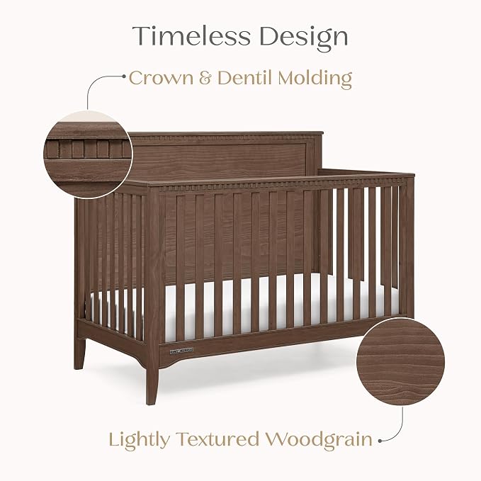 Delta Children Kendall 6-in1 Convertible Crib - Converts from Baby Crib to Toddler Bed, Daybed, Sofa Bed and Full-Size Bed with and Without Footboard, Fits Full-Size Crib Mattress, Teak Brown