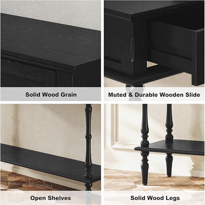 ARTPOWER Console Table for Entryway with 2 Drawers-Minimal Assembly,Retro Entryway Tables with Storage Cabinets and Open Shelf,Narrow Long Couch Table Behind Sofa for Living Room,Foyer,Hallway,Black