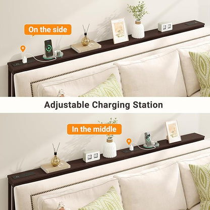 ELYKEN Bamboo Narrow Console Table with Charging Station, 2 Pack Slim Sofa Table Behind Couch, Entryway Table with Outlets for Living Room, Hallway, 5.9 x 39.4 x 31.1in, Brown