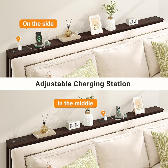 ELYKEN Bamboo Narrow Console Table with Charging Station, Slim Sofa Table Behind Couch, Entryway Table with Outlets for Living Room, Hallway, 5.9 x 39.4 x 31.1in, Brown