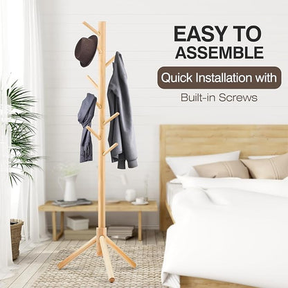 WANGMUXIA Coat Rack, Freestanding Coat Rack with 8 Hooks and 3 Adjustable Size Tree Coat Racks for Bedroom, Hallway, Entrance, Office, for Hats, Coats, Scarves, Handbags