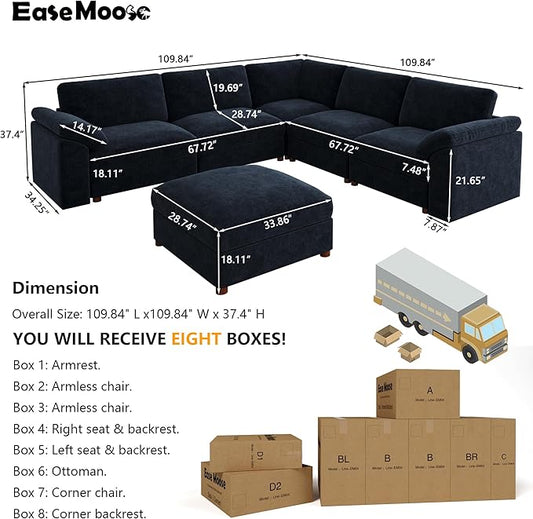 EASE MOOSE Oversized Blue Sectional V Shape Sectional Couch, Modern Fashion Extra Large Deep seat Sectional Modular Sofa for Living Room