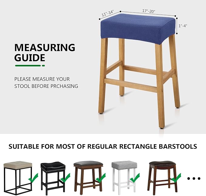 YISUN Stool Covers Rectangle - 2 Pack Stretch Waterproof Saddle Seat Cover Counter Bar Stools Bar Chairs Covers Kitchen Island Chairs Cushion Protector (2, Navy Blue)
