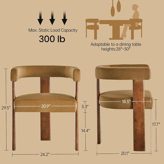 USAINT Wooden Barrel Dining Chairs Set of 2, Mid-century Modern Upholstered Dining Room Chairs with Walnut Wood Legs and Loop Back, Comfy Accent Arm Chair for Dining room, Kitchen, Living room, Orange