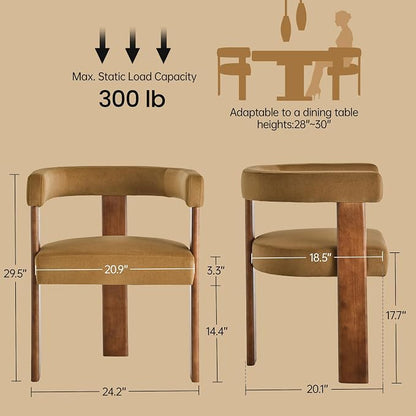 USAINT Wooden Barrel Dining Chairs Set of 6, Mid-century Modern Upholstered Dining Room Chairs with Walnut Wood Legs and Loop Back, Comfy Accent Arm Chair for Dining room, Kitchen, Living room, Orange