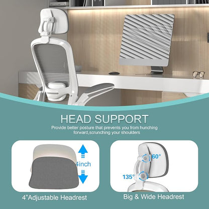 Mimoglad Office Chair, High Back Ergonomic Desk Chair with Adjustable Lumbar Support and Headrest, with flip-up Armrests for Guitar Playing, 5 Years Warranty (Modern, Charcoal (White Frame))
