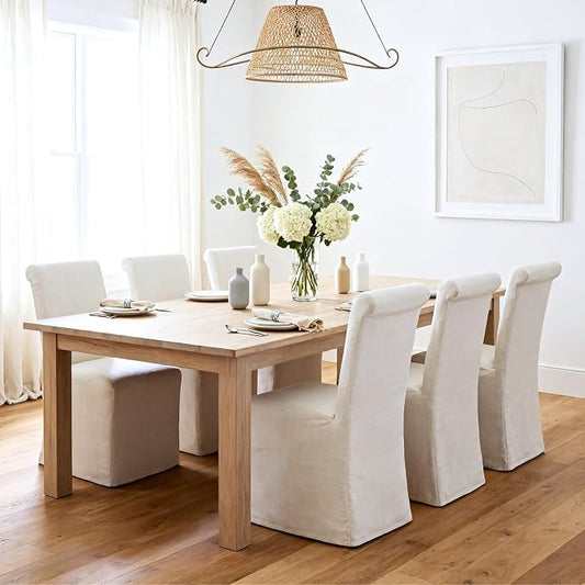 chairus Slipcovered Parsons Dining Chairs Set of 6, Upholstered Dining Room Chairs with Washable Linen Cover & High Back, Modern Farmhouse Wooden Side Kitchen Chairs, Cream White