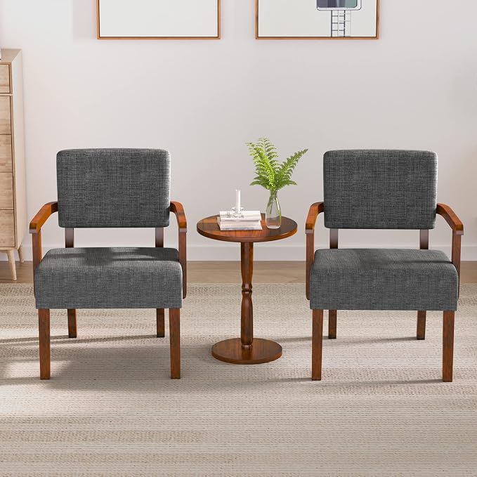FAGAGA Accent Chair Set of 2 with Table, Living Room Chairs with Soft Seat and Armrests for Living Room Bedroom Reading Room Waiting Room, Grey (AC01)