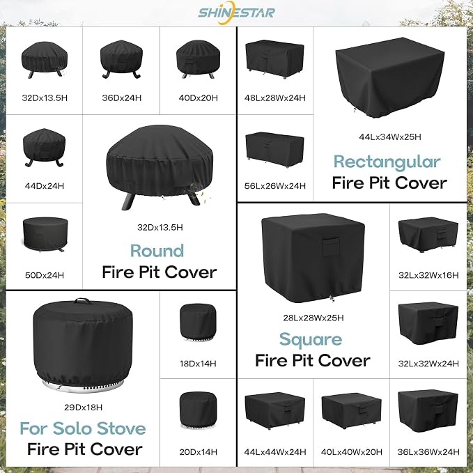 SHINESTAR Fire Pit Cover , Fits for 27"-29" Inch Fire Pit Table, Gas Fire-600D Heavy Duty Fabric, Waterproof and Windproof, 29 Dia x 18 H, Black