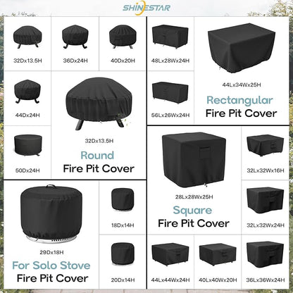SHINESTAR 50'' Round Fire Pit Cover, Fits Wood Burning Firepit, Fire Pit Grill, or Fire Pit Ring DIY Process, Waterproof & Windproof, 50 Dia x 24 H