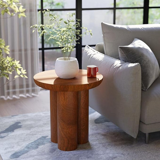 Relso Gaia Round End Table for Living Room and Farmhouse | Solid Mango Wood for Rustic Elegance | Ideal for Side Tables, Nightstands & More | Wood Side Table Round for Bedroom (Walnut)