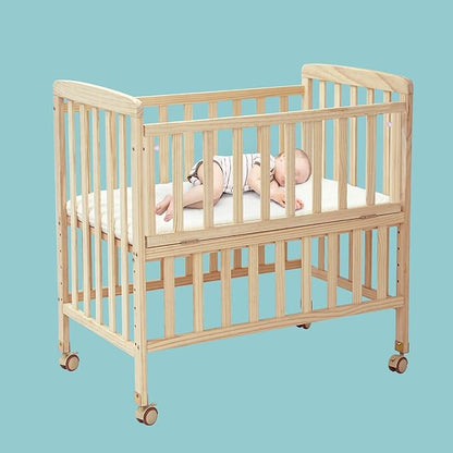 Flwrgirl Mini Baby Crib with Mattress,Portable Bedside Bassinet Sleeper,6 Adjustable Heights,Wood Nursery Crib with Locking Wheels,Compact Baby Bed for Newborns Infants,Unpainted