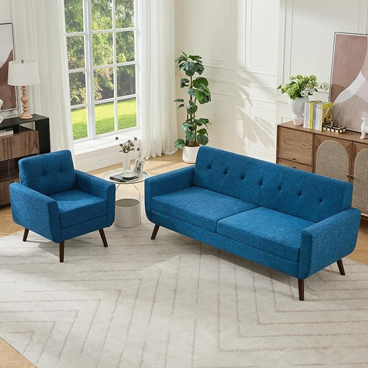 Tbfit Mid Century Modern Sofa Couch, Blue, Standard Sofa & Accent Chair | linen fabric