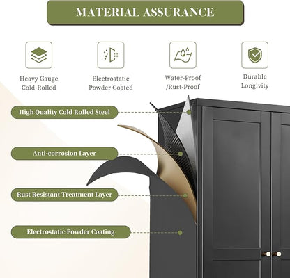 RAVIGIN Metal Storage Cabinet,61" H Pantry Cabinet with 2 Doors and 4 Adjustable Shelves,5 Tier Tall Kitchen Storage Cabinets for Kitchen,Pantry,Living/Study/Laundry Room(Black)
