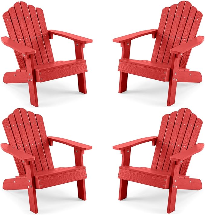Giantex Kids Adirondack Chair, All-Weather HIPS Children's Outdoor Chair with Tilted High Backrest, Toddler Beach Chair for Garden Patio Backyard, Kids Lawn Chairs for Age 3-7 (4,Red)