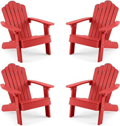 Giantex Kids Adirondack Chair, All-Weather HIPS Children's Outdoor Chair with Tilted High Backrest, Toddler Beach Chair for Garden Patio Backyard, Kids Lawn Chairs for Age 3-7 (4,Red)