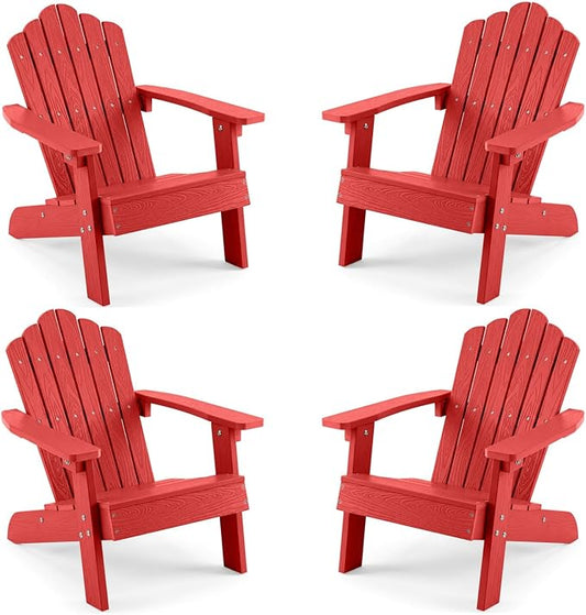 Giantex Kids Adirondack Chair, All-Weather HIPS Children's Outdoor Chair with Tilted High Backrest, Toddler Beach Chair for Garden Patio Backyard, Kids Lawn Chairs for Age 3-7 (4,Red)