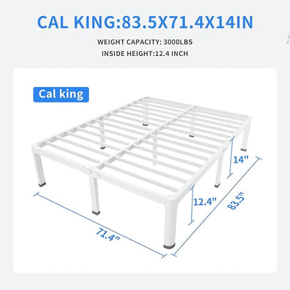 MAF 14 Inch California King Metal Platform Bed Frame White with Round Corner Legs, 3000 LBS Heavy Duty Steel Slats Support, Noise Free, No Box Spring Needed, Easy Assembly