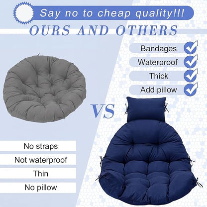 Tudomro Waterproof Egg Chair Cushion with Pillow Filling 2.58 kg Replacement Rocking Wicker Chair Cushion 48" x 32" High Back Hanging Swing Hammock Pad Thicken for Outdoor Patio Garden(Navy Blue)