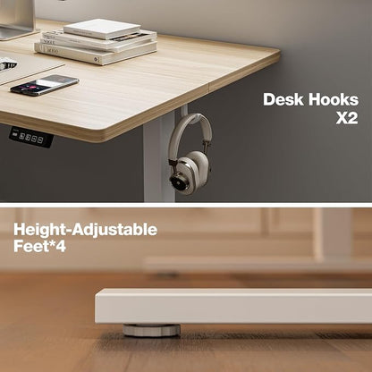 Grandder 63x32 Large Electric Standing Desk, Height Adjustable Computer Desk with 2 Memory Presets, 31.5" Deep Desktop Sit Stand Desk Home Office Desk Workstation Table with Hooks, Light Walnut