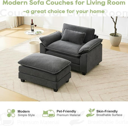 Oprisen 53" Modular Sectional Sofa, Comfy Cloud Couch Sectional Sofa with Ottoman, Velvet Sofa Sleeper Deep Seat Sofa with Throw Pillows for Living Room (Blue Gray)